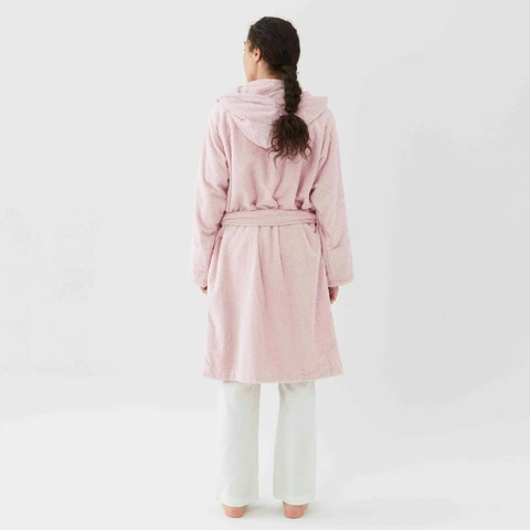 Махровый халат с капюшоном, цвет розовый