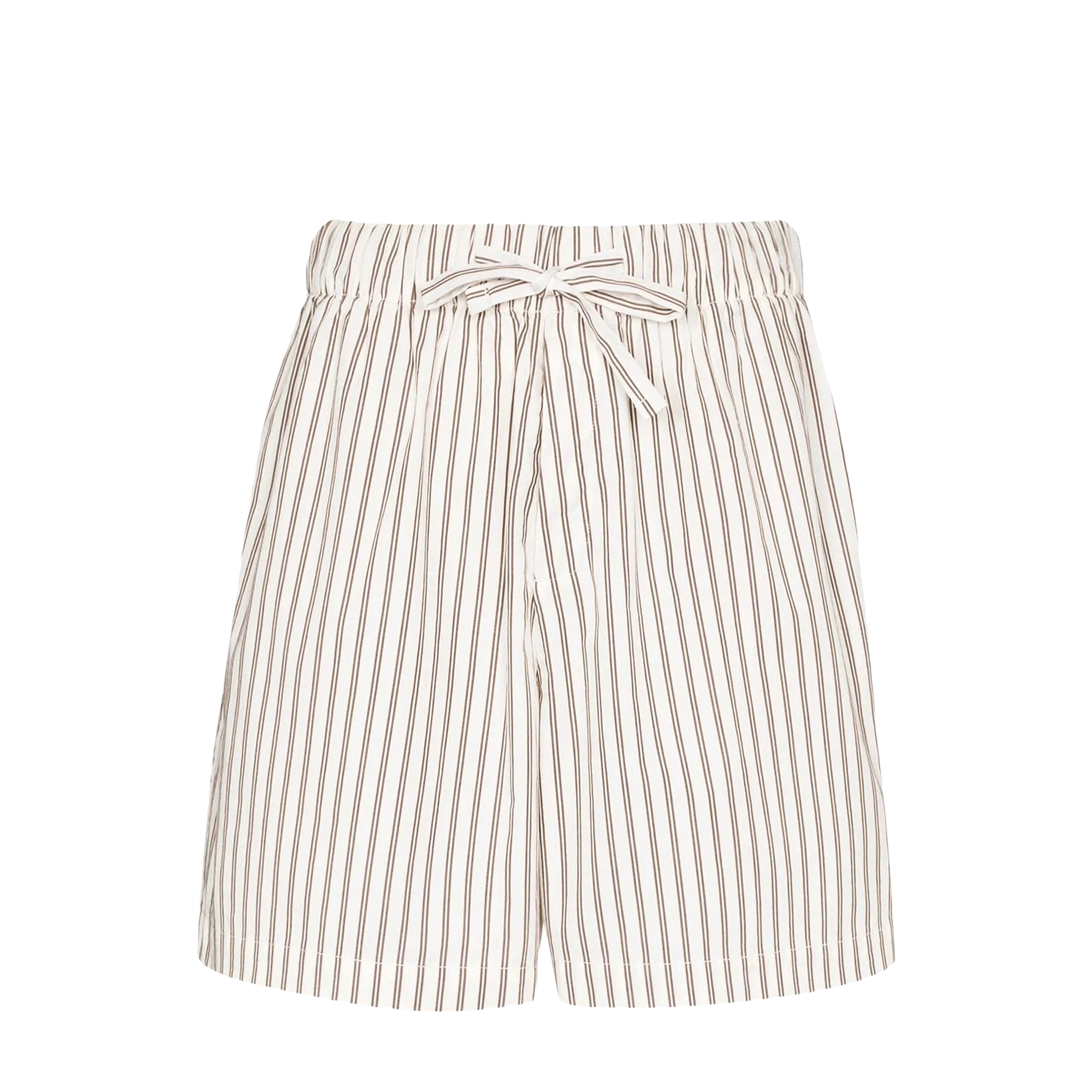 Tekla Tekla Poplin Pyjamas Shorts White & Brown Striped (S)