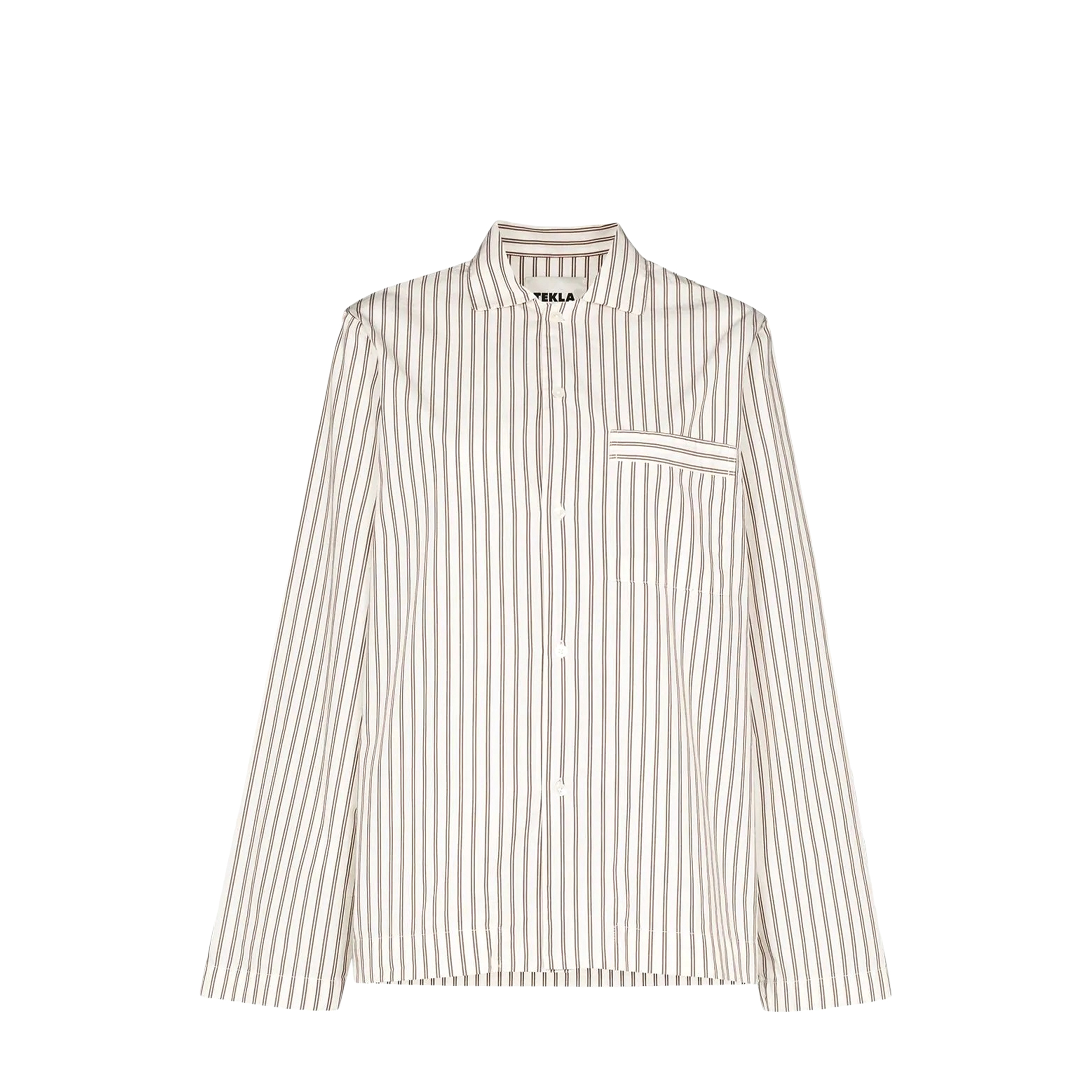 Tekla Tekla Poplin Pyjamas Shirt White & Brown Striped (L) SWT-HS Poplin Pyjamas Shirt White & Brown Striped (L) - фото 1